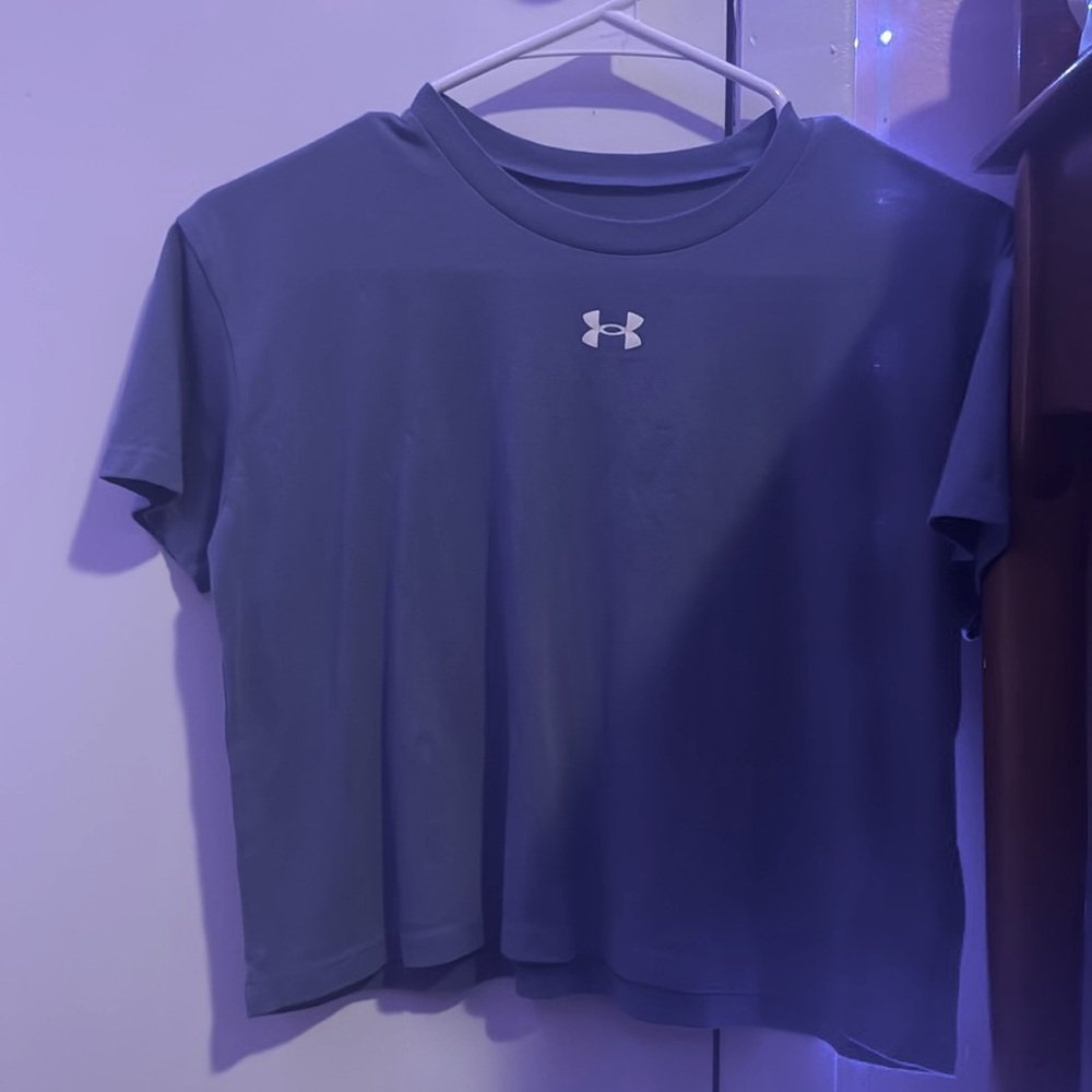 purple/blue,under armor shirt, cropped, new, and no stains